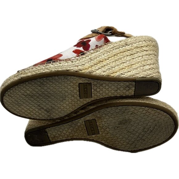 TOMS Sandals Womens 8 Monica Poppy Casual Slingback Wedge Red Floral 10013451 - Picture 8 of 8